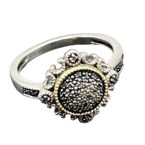 Designer 925 Sterling Silver 14K
Yellow Gold Blue Diamond Two Tone Ring Sz 7.5